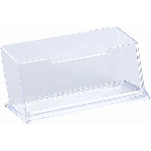 Business Card Holder Clear Plastic Card Display Stand 2 Pieces Desk Accessory Transparent Name Card Case Box Organizer Horizontal Countertop