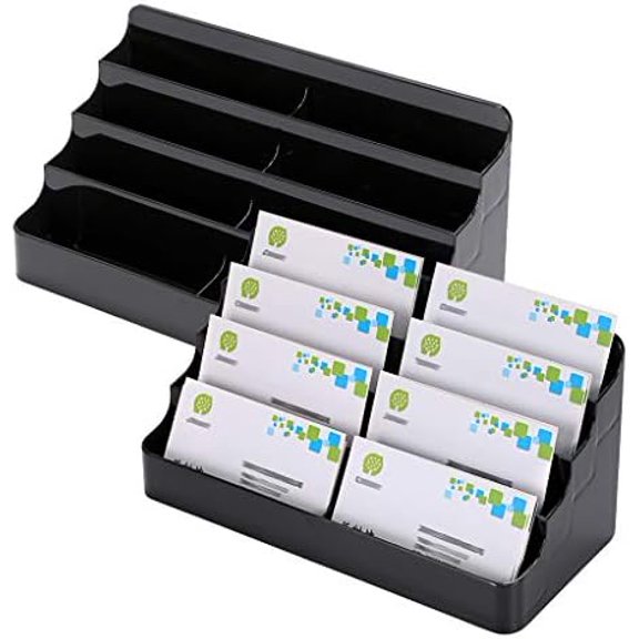 Business Card Holder for Desk- 8 Pocket Acrylic Business Card Display Stand Office Desktop Name Card Organizer,Fits 480Pcs Business Cards (Black ,2 Pack)