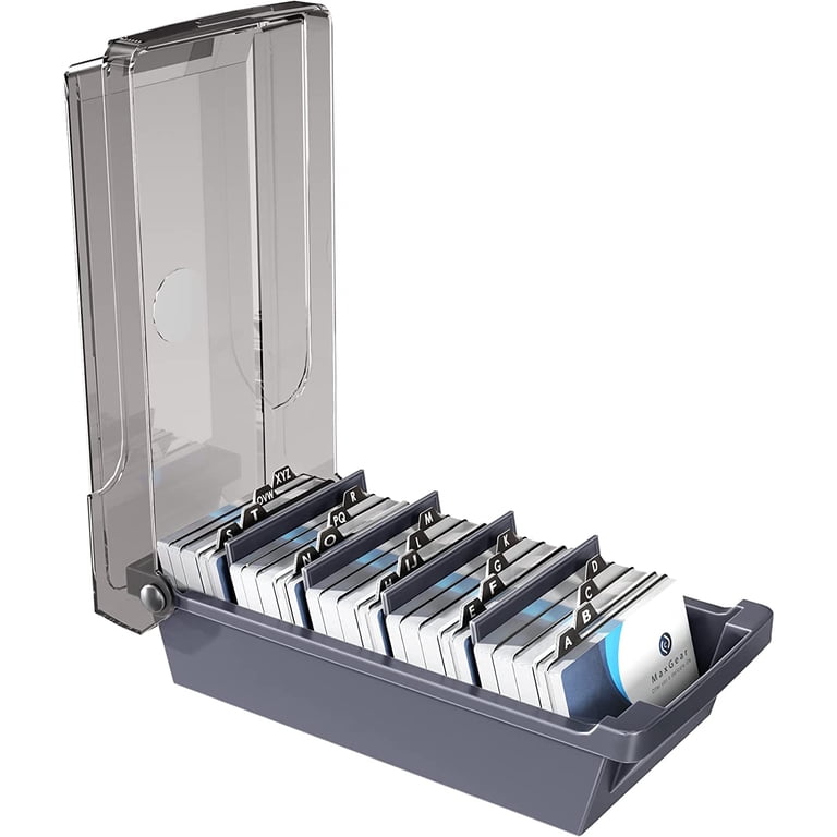 Business Card Holder for Desk,Credit Card Holder File, Business Card  Holders Box Storage, Capacity: 500 Cards (2.2 x 3.5), 4 Divider Boards &  A-Z ...