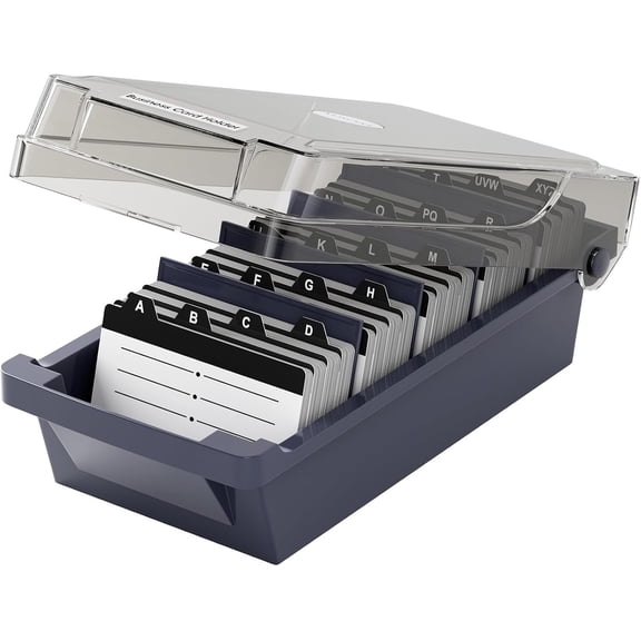Business Card Holder Desk, Large Plastic Business Card Box with Lid