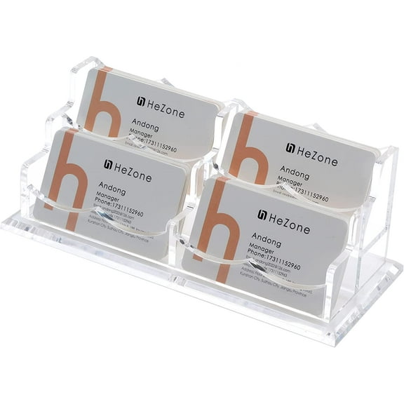 Business Card Holder Display for Desk, Cards Organizer Case for Women and Men 4 Slot 2 Tier, Clear Acrylic Business Card Stand Rack with 1 Pack (4 Grid-H)