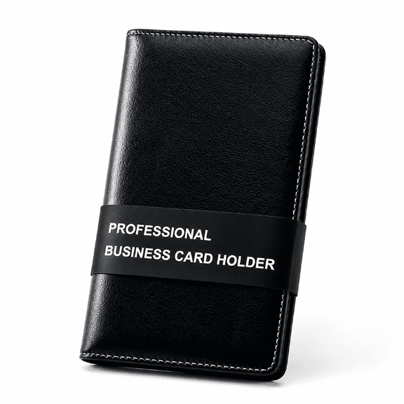 Business Card Holder Zip Enclosed 240 Capacity PU Leather Black Professional Card Case Women Men