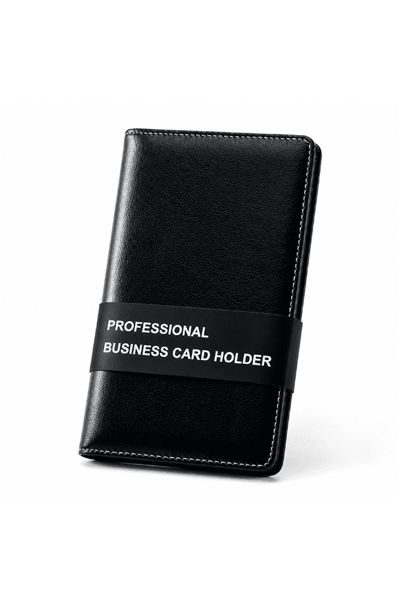 Business Card Holder Zip Enclosed 240 Capacity PU Leather Black Professional Card Case Women Men