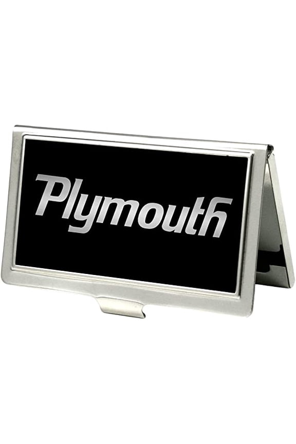 Business Card Holder Plymouth Text Logo Black Silver Fade Small