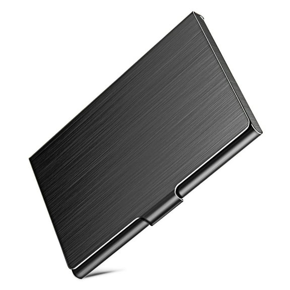 Business Card Holder, Pocket Metal Card Case for Men & Women, Professional Slim Stainless Steel Business Card Holders, Buckle Style Shut, Black