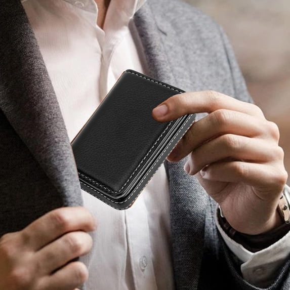 Business Card Holder Wallet PU Leather Pocket Case Magnetic Closure Slim ID Credit Card Organizer Professional Name Card Carrier for Office Travel Gift