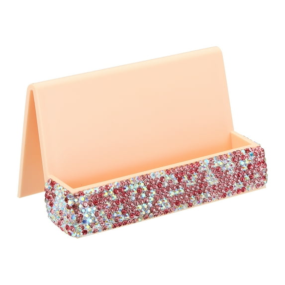 Business Card Holder for Desk, Rhinestone Business Card Holders Crystal Card Stand Organizer, Pink