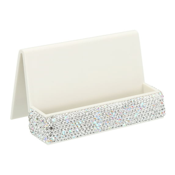 Business Card Holder for Desk, Rhinestone Business Card Holders Crystal Card Stand Organizer, Silver