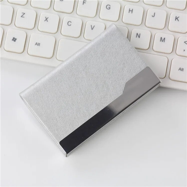 Personalized Business Card Holder - Custom Engraved Name Logo On PU Leather & Stainless Steel RFID Wallet