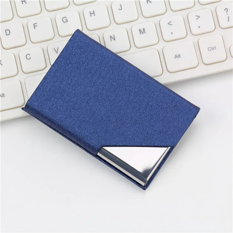 Personalized Business Card Holder - Custom Engraved Name Logo On PU Leather & Stainless Steel RFID Wallet