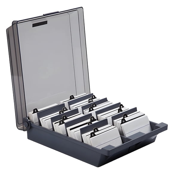 Business Card Organizer Box,1000 Card Capacity, 4-Section File with Alphabetical Dividers, Business Card Holder, Plastic Storage Case for Office Desk, Home, Exhibitions