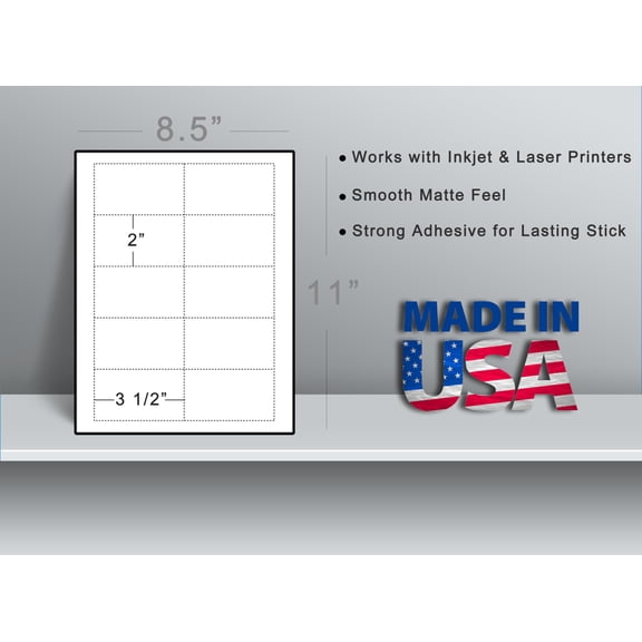 Business Card Size Paper Labels 3.5" x 2" 250 Labels with Permanent Adhesive