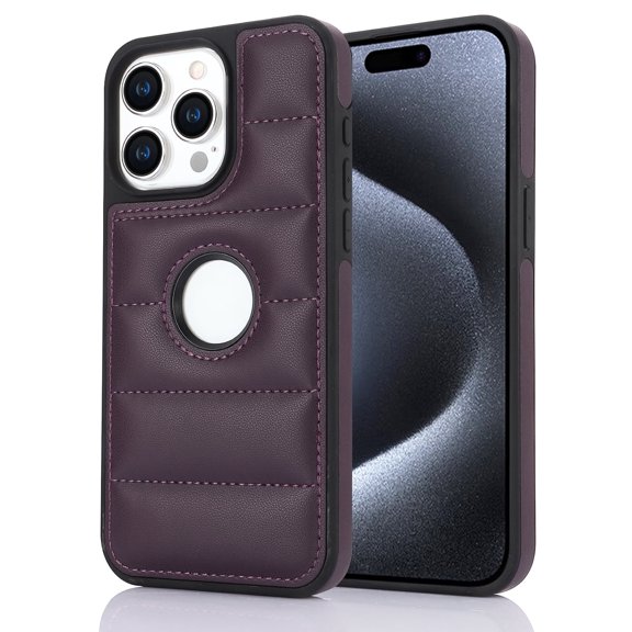 Business Case for iPhone 15 Pro Max, Premium Vegan PU Leather Luxury Elegant Slim Fit Shell, Logo Hollow View Shockproof Non-Slip Protective Cover for iPhone 15 Pro Max - Purple
