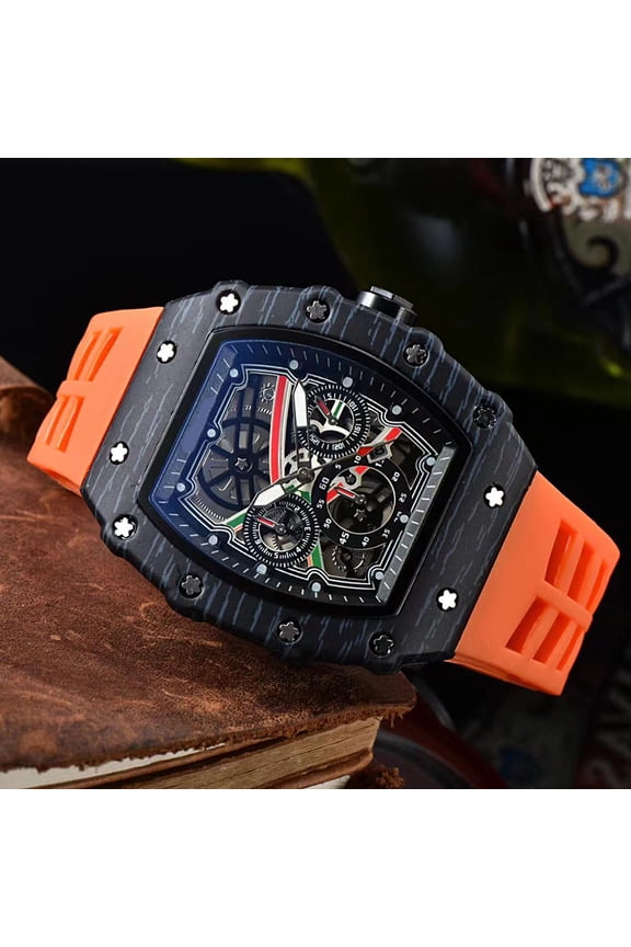 Business Casual Barrel-Shaped Wood Grain Dial Men's Quartz Watch