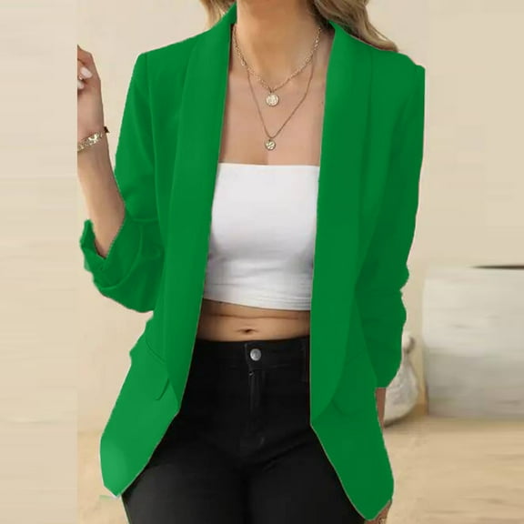 Business Casual Blazer for Women Suit Jackets Dressy Long Sleeve Open Front Work Office Blazer Lapel Button Jacket Green XL