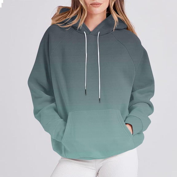 Business Casual Blouses for Women New Women's Fashion Printed T-Shirt Long Sleeves Drawstring Blouse Round Neck Casual Tops Hooded Sweatshirts Style B-47 Green XL