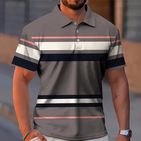 Business Casual Golf Men's Polo Shirts Summer Fashion Short-Sleeve T Shirt Gradient Line Printing Tops Daily Oversized Poloshirt