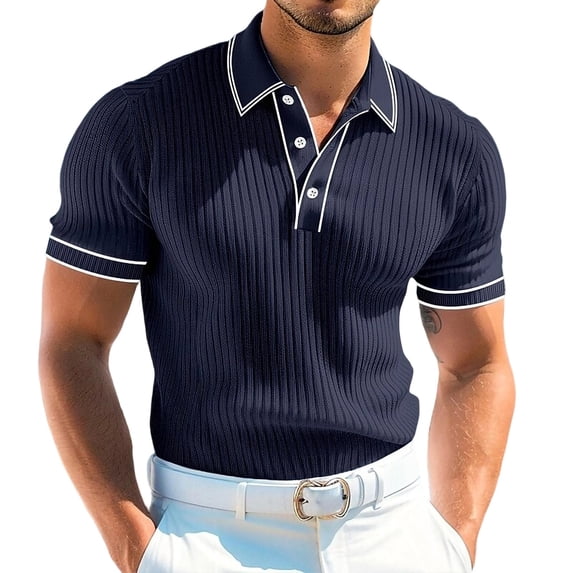 Business Casual Mens Knitted Shirt Pullover Button Down Short Sleeve Golf Work T-Shirt Tops Fathers Gift