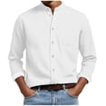 thumbnail image 1 of Business Casual Mens Shirts Henley Button Standing Collar Long Sleeve Golf Tops with Pocket Fathers Day Gift, 1 of 5