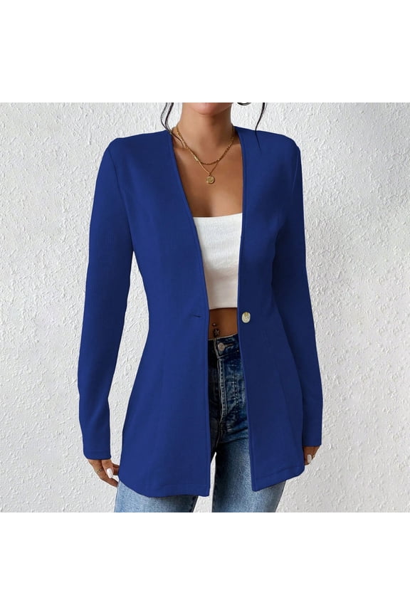 Business Casual Mid Length Jackets for Women Work Office Long Sleeve One Button Business Waistline Blazer Fall Fashion Fitted Solid Color Outwear