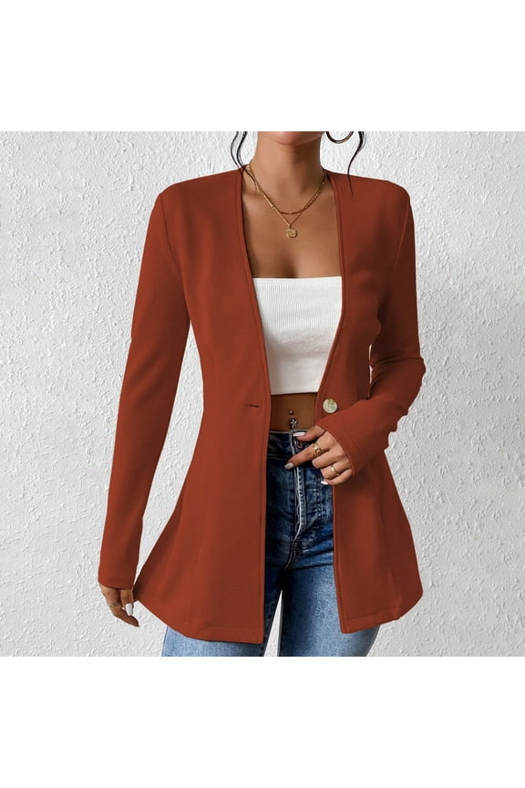 Business Casual Mid Length Jackets for Women Work Office Long Sleeve One Button Business Waistline Blazer Fall Fashion Fitted Solid Color Outwear