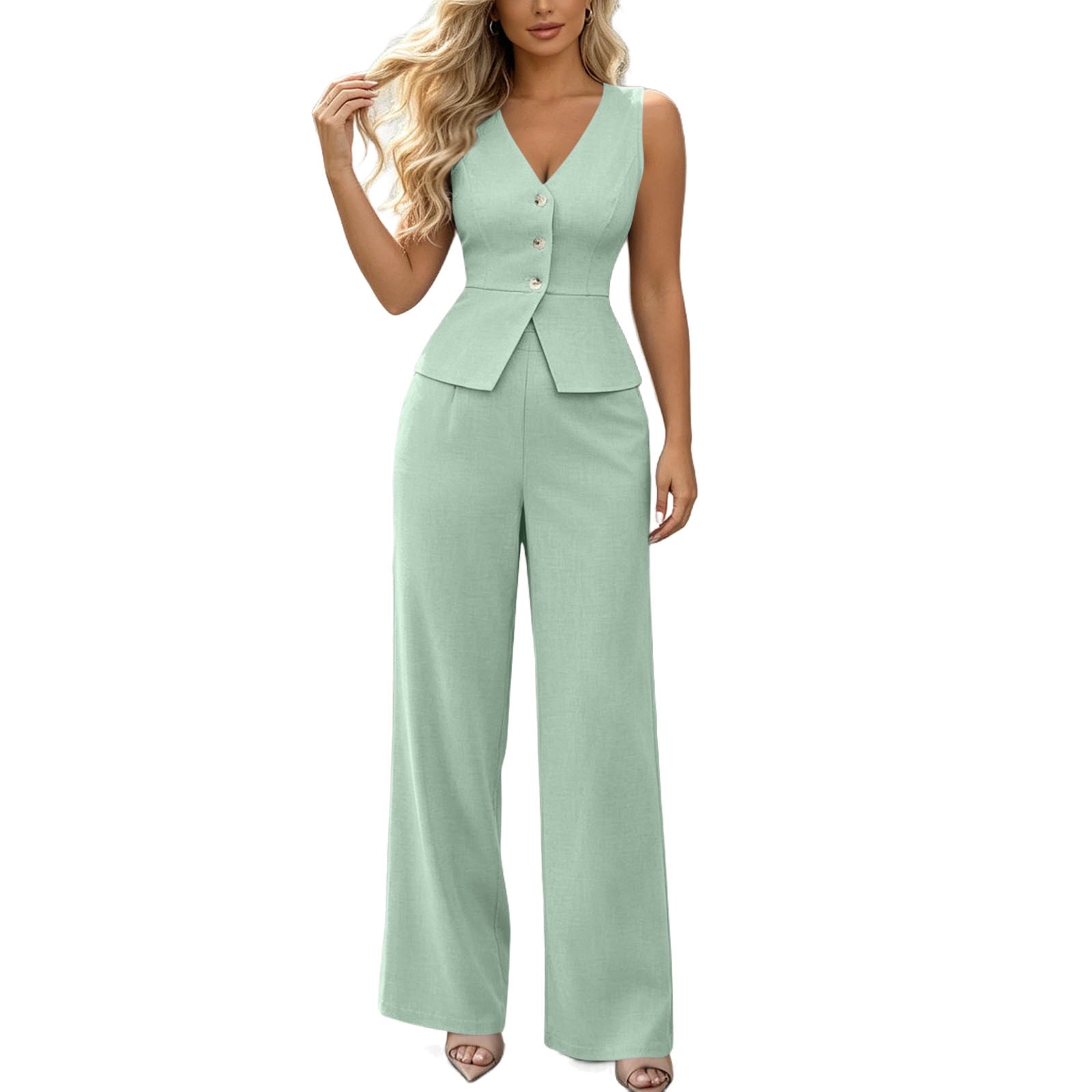 business-casual-outfit-set-for-women-tunic-v-neck-waistcoat-wide-leg