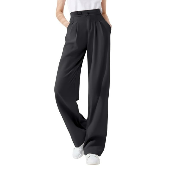 Business Casual Outfits for Women, Audhol Woman's Casual Full Length Loose Pants High Elastic Waist Wide Leg Dress Pants with Pockets Work Pants Women Black L