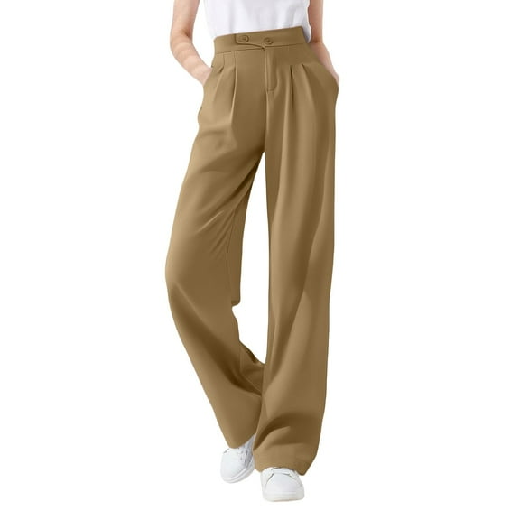 Business Casual Outfits for Women, Audhol Woman's Casual Full Length Loose Pants High Elastic Waist Wide Leg Dress Pants with Pockets Work Pants Women Khaki S