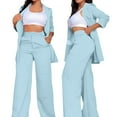 thumbnail image 1 of Business Casual Outfits for Women Open Toe Women Business Casual Set Classic Fit Suit Pant Ladies Dress Suit Wedding Dress Suits Ladies Elegant Solid Color Open Sleeve Lapel Straight Leg Trous Blue XL, 1 of 7