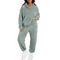 thumbnail image 1 of Business Casual Outfits for Women Womens 2 Piece Outfits Hoodie Sweatsuit Sets Slim Sweatshirt Baggy Fall Fashion Sweatpants With Pockets Wool Long Sleeve Warm Pajamas Set Glitter Pant Suit fo Green S, 1 of 9