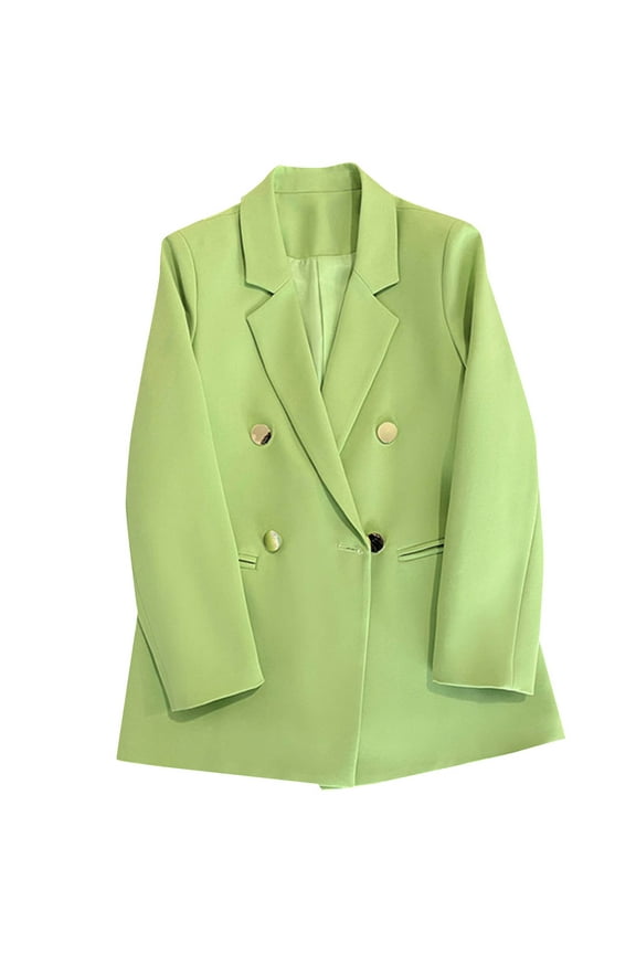Business Casual Outfits for Women Blazer Suit Jackets Notched Collar Double Breasted Polyester Liner Work Office Wear (2XL, Green)