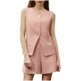 thumbnail image 1 of Business Casual Outfits for Women Fashion Leisure Sleeveless Solid Color Blazer and Shorts Dressy 2Pcs Set, 1 of 5