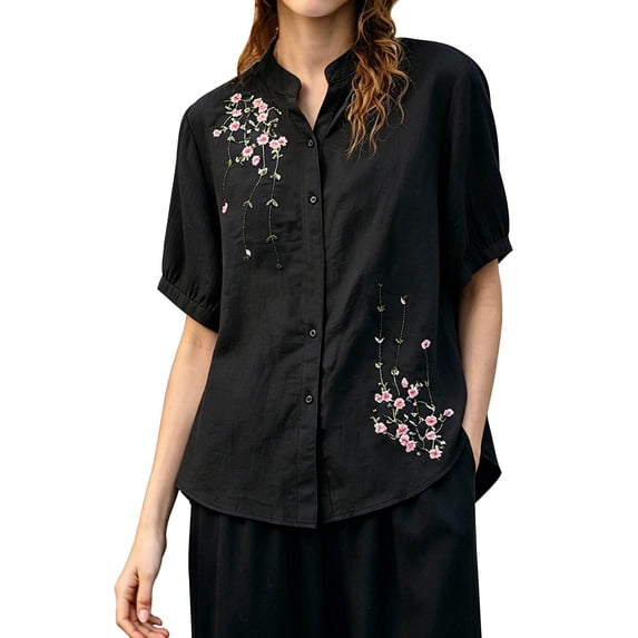 Business Casual Outfits for Women Solid Color V Neck Embroidered Casual Shirt Top Womens Fashion Clothing