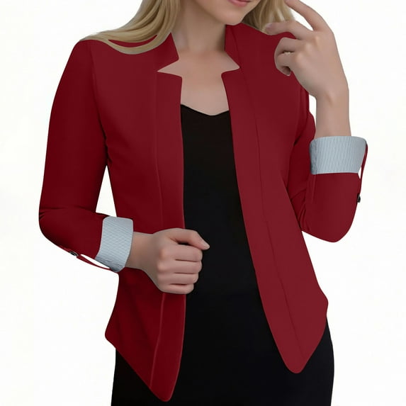 Business Casual Outfits for Women Suit Blazer Jacket Rolled Long Sleeve Notched Dressy Cardigan Work Office Wear (2XL, Wine)