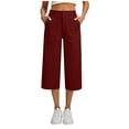 thumbnail image 1 of Business Casual Pants For Women Sevevn Women's High-Waisted Business Pants Wide Leg Capri Pants with Pockets Casual Cropped Trousers Wine S, 1 of 9