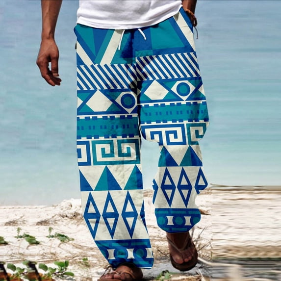 Business Casual Pants for Men Printed Mid Waisted Dashiki Traditional Style Trouser Summer Hawaii Holiday Beach Floral Pants Trousers 2025 Fall Slacks with Pockets