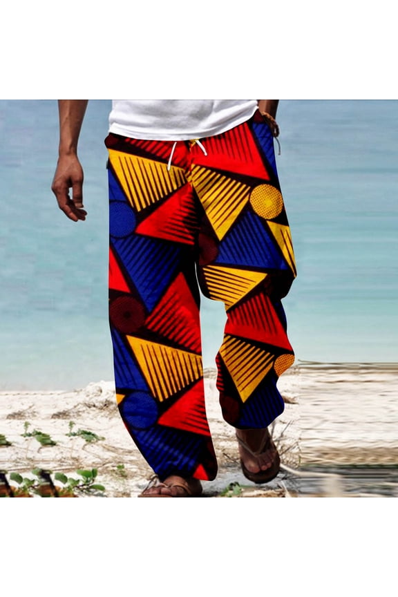Business Casual Pants for Men Printed Mid Waisted Dashiki Traditional Style Trouser Summer Hawaii Holiday Beach Floral Pants Trousers 2025 Fall Slacks with Pockets