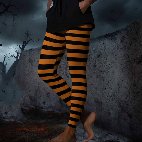 Business Casual Pants for Women New Halloween Costumes for Womens Fashion Striped Leggings Athletic Plus Size Trousers Fall Outdoor Active Outfit Orange 3XL