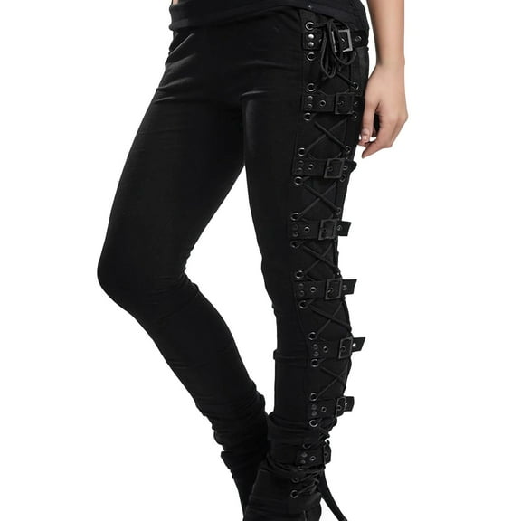 Business Casual Pants for Women Solid Color High Waisted Fashion Lace Gothic Side Pans Trousers Leggings Up Lady Black Pants Travel Hiking Fall Pants with Pockets