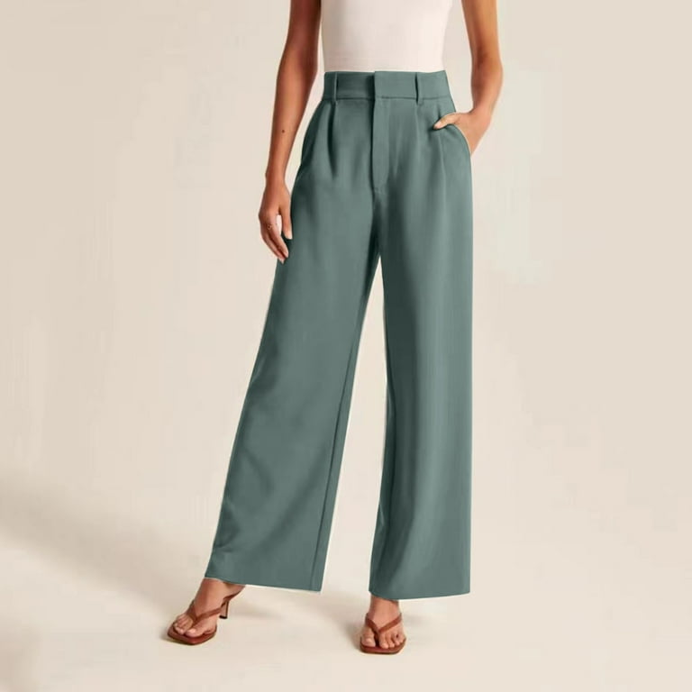 Business Casual Pants Women Wide Leg Trousers Work High Waisted Flowy Trousers Oversize Loose Solid Color Work Suit Pants ZQ Walmart