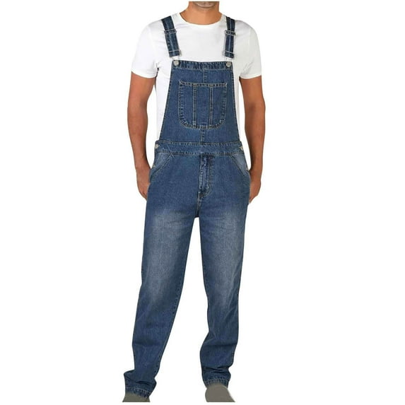 Business Casual Pants for Men Men's Bib Overalls Denim Jumpsuit Classic Fitting Adjustable Straps Jean Pants Workwear Light Blue L