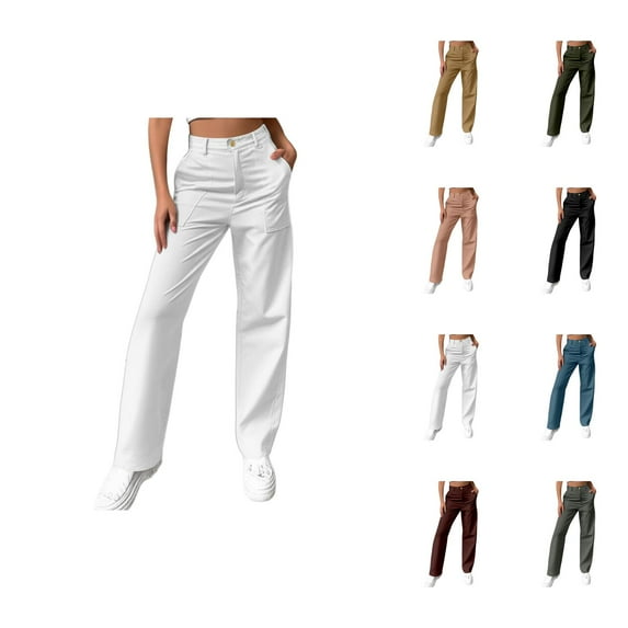 Business Casual Pants for Women 2025 High Waisted Straight Leg Cargo Pants with Pockets Trousers Workwear