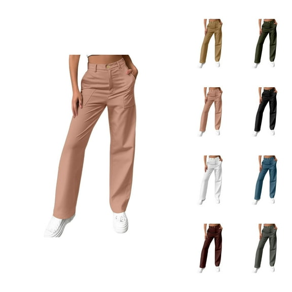 Business Casual Pants for Women 2025 High Waisted Straight Leg Cargo Pants with Pockets Trousers Workwear