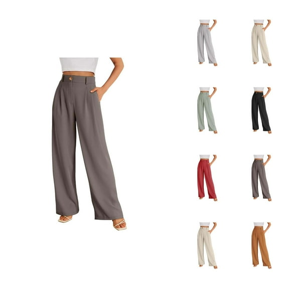 Business Casual Pants for Women 2025 High Waisted Wide Leg Flowy Work Pants with Pockets Dressy Trousers