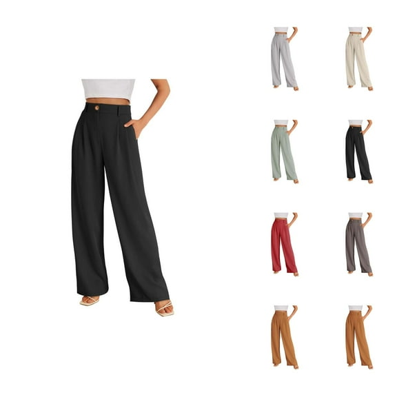Business Casual Pants for Women 2025 High Waisted Wide Leg Flowy Work Pants with Pockets Dressy Trousers