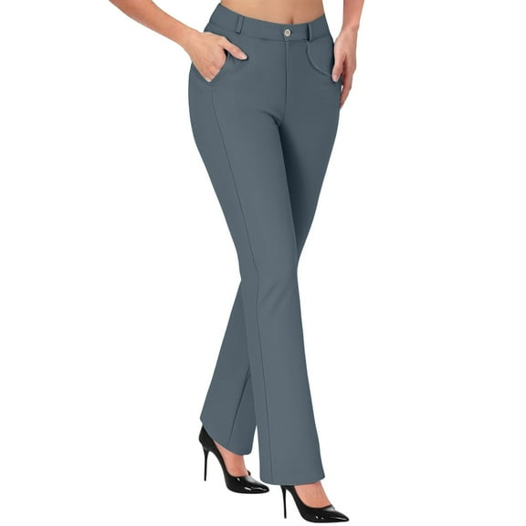 Business Casual Pants for Women, Audhol Women Dress Pants Stretchy High Waist Work Pant Wide Leg Pull on Slacks Clothes Slacks for Women Grey XL