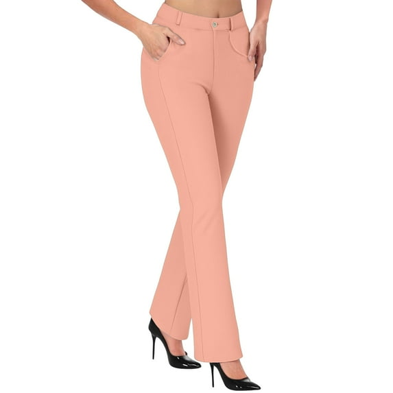 Business Casual Pants for Women, Audhol Women Dress Pants Stretchy High Waist Work Pant Wide Leg Pull on Slacks Clothes Slacks for Women Pink M