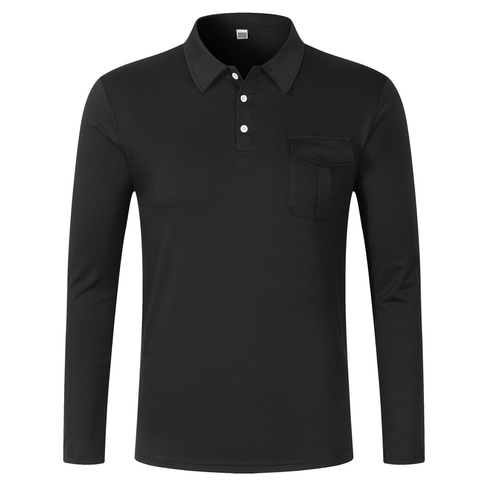 Business Casual Polo Shirt for Men Solid Lapel Long Sleeve Pullover ...