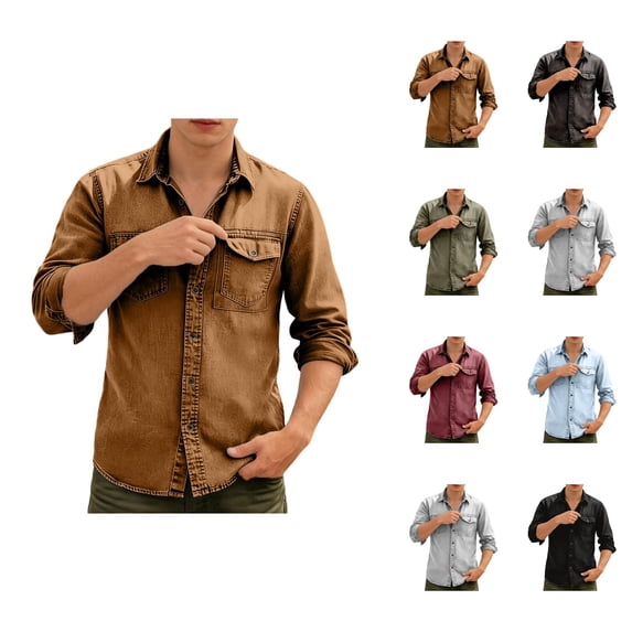 Business Casual Shirts for Men 2026 Spring Cotton Linen Relaxed Fit Long Sleeve Button Down Lapel Collar Work Shirt