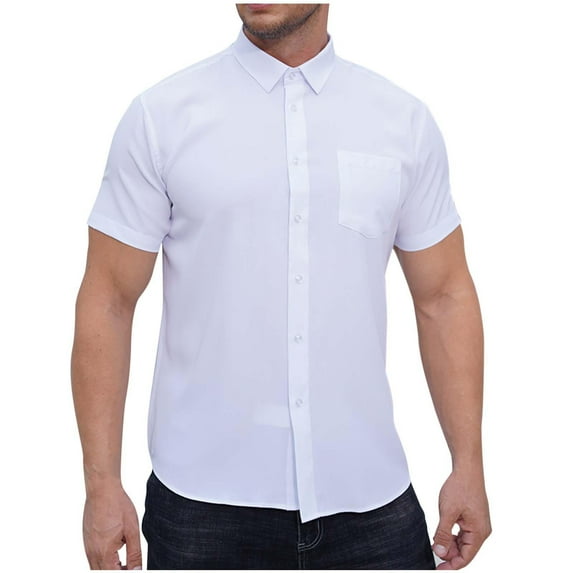 Business Casual Shirts for Men Big and Tall L-6X Short Sleeve Tshirts Shirt with Pocket Button-Down Collared Solid Color Slim Tees Tops